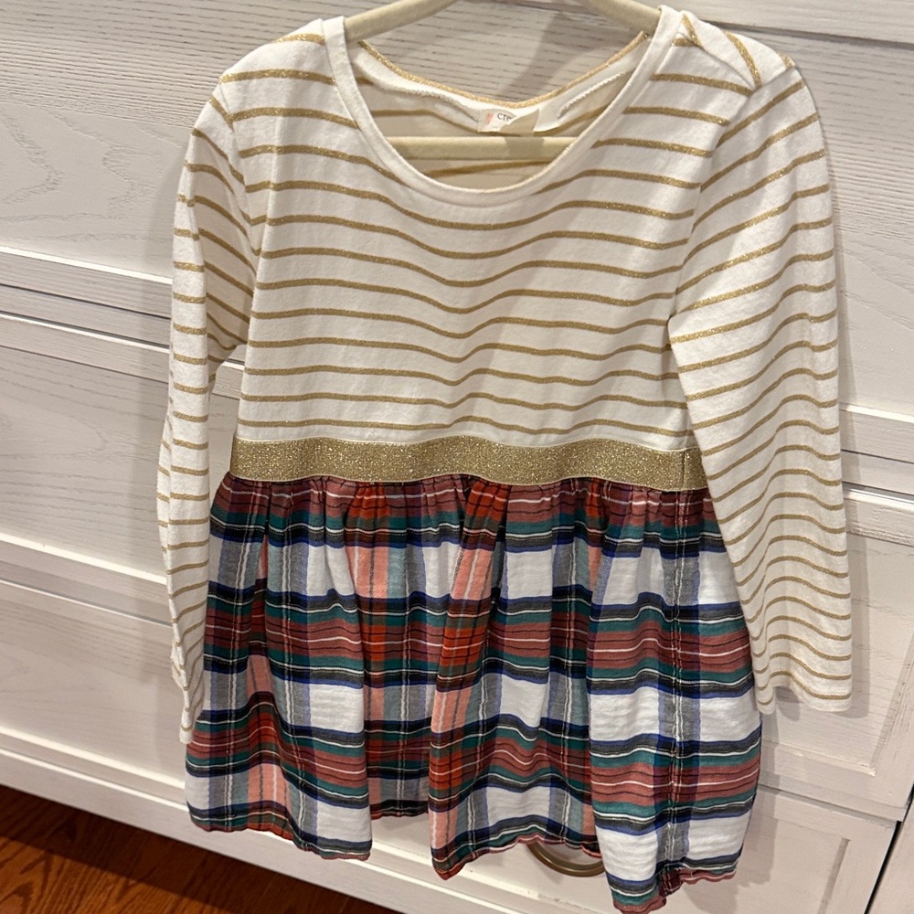Crewcuts Gold Striped and Plaid Long Sleeve Tee